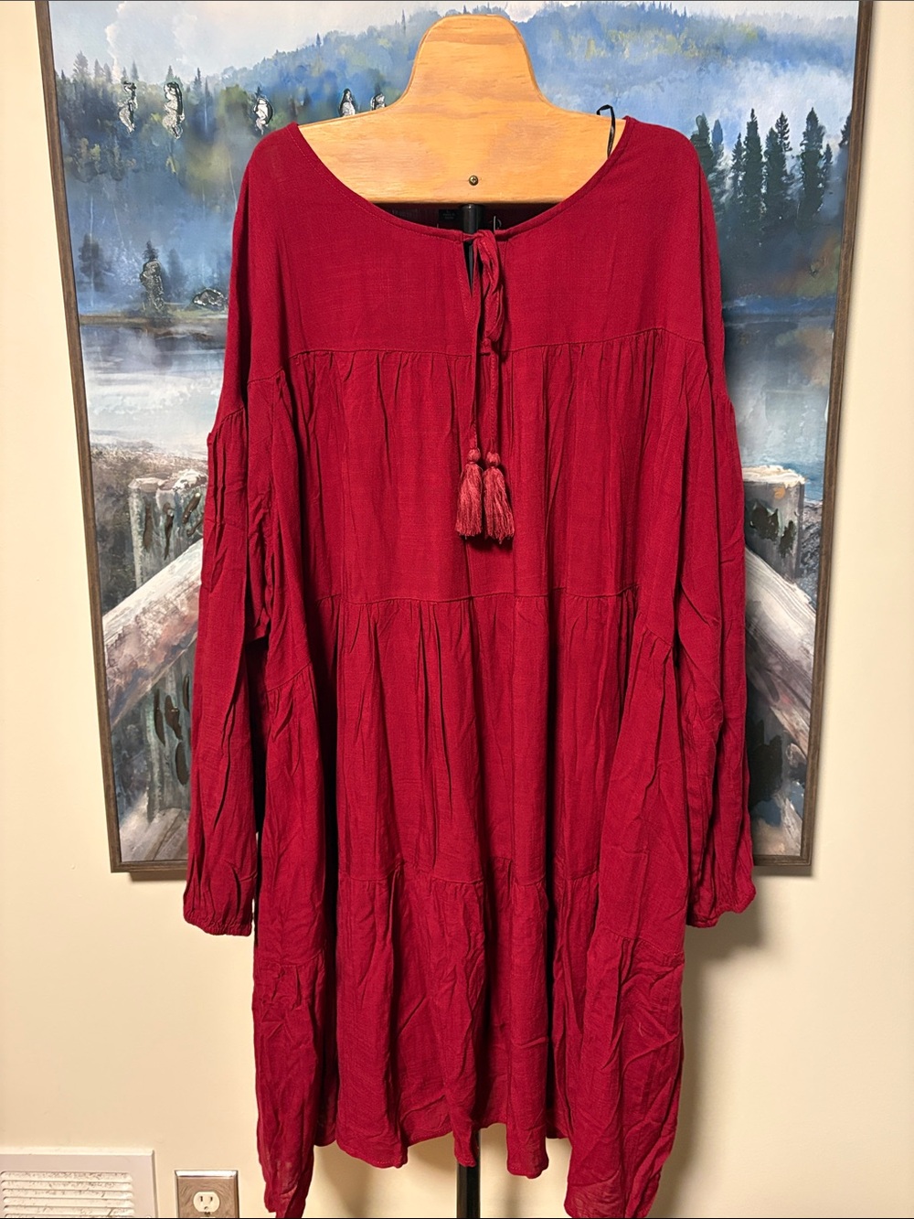 Women’s Burgundy Midi Dress with Tassel Tie